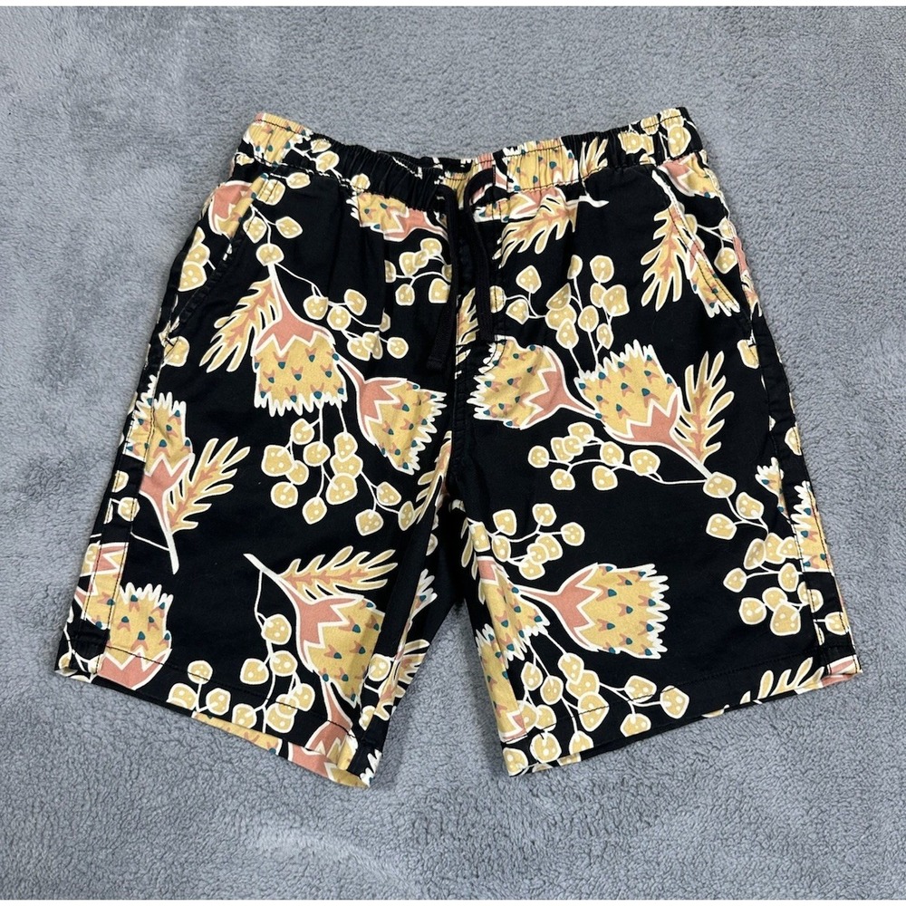 Katin Patio Shorts Mens Small Black Floral Drawstring Waist Beach Surf